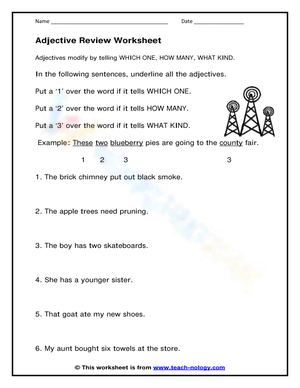 Printable Adjective Review Worksheet | Grades 2-4 ELA