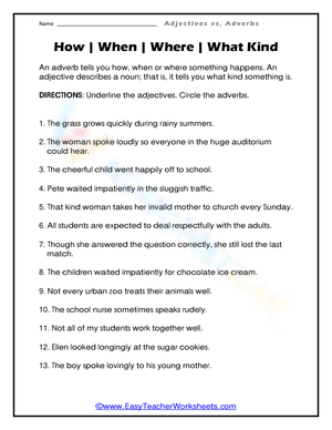 Essential Adjectives and Adverbs Worksheet | Grade 3 ELA