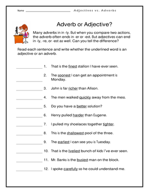 Essential -ly, -re, or -est? Adverb vs Adjective Worksheet