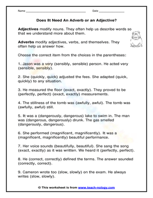 Printable Adjective or Adverb Worksheet | Grade 4 Grammar