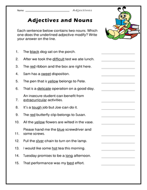 Grade 2 Adjectives and Nouns — Printable No-Prep Worksheet