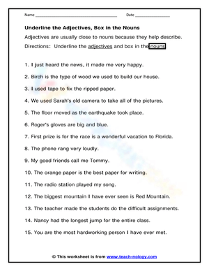 Underline the Adjectives, Box in the Nouns