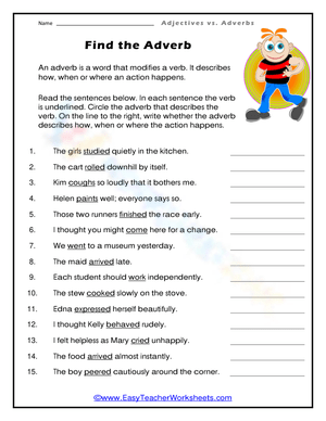 Find the Adverbs: Practice Sheet