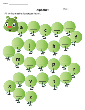 Fill in Missing Lowercase Letters Worksheet
