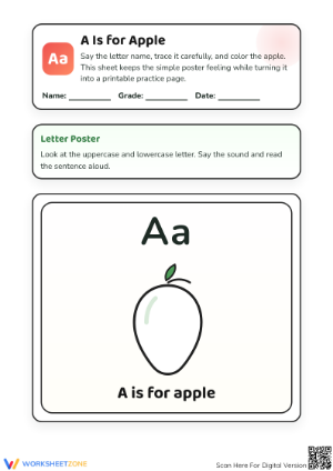 Essential Letter A Sound Poster — Grade K No-Prep