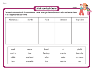Alphabetize Animals Worksheet