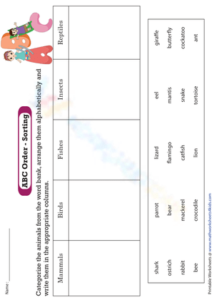 Alphabetize Animals Worksheet