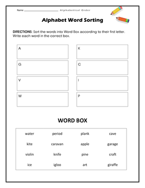 Alphabet Word Sorting Worksheet | Essential Grade 1 ELA
