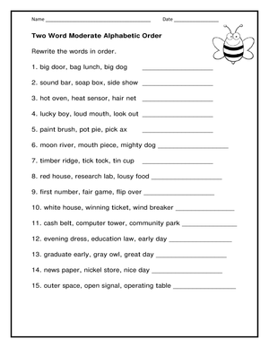 Two-Word Alphabetic Order Worksheet