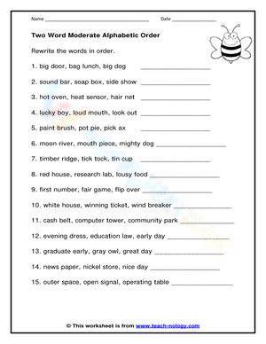 Two-Word Alphabetic Order Worksheet