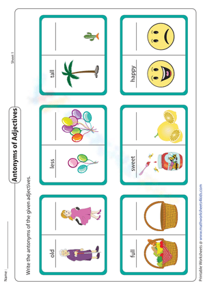 Antonyms of Adjectives Worksheet