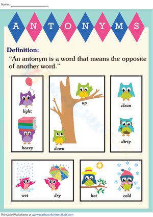 Antonyms Chart Worksheet