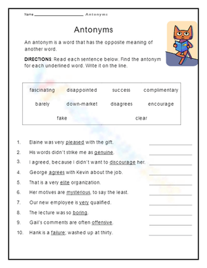 Printable Grade 4 Antonyms Worksheet: Essential Practice