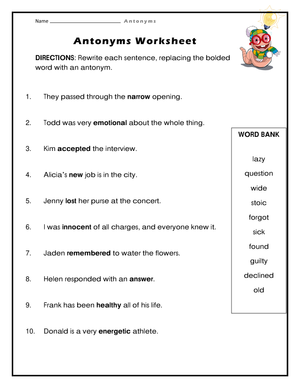 Essential Antonyms Worksheet | Grade 3 Printable