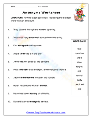 Essential Antonyms Worksheet | Grade 3 Printable