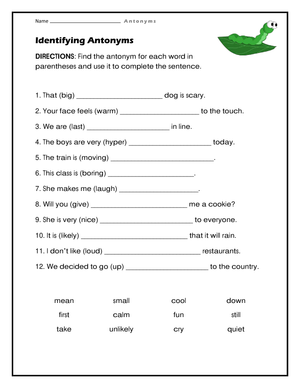 Essential Identifying Antonyms Worksheet | Grade 3-4 Aligned