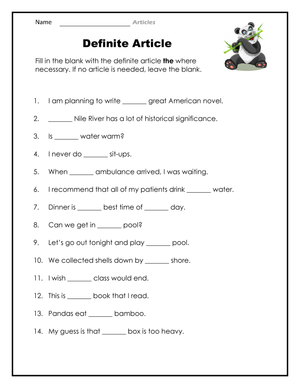 Essential Definite Article Worksheet | Grades 1-4 Grammar