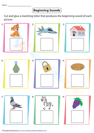 Beginning Sounds Cut and Glue Worksheet