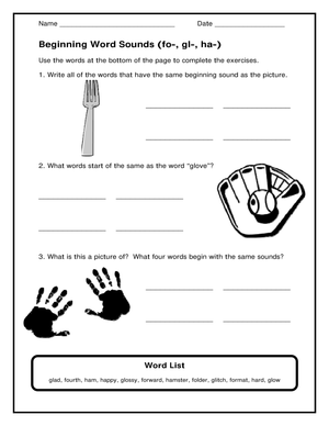 Essential Beginning Word Sounds (fo-, gl-, ha-) Worksheet