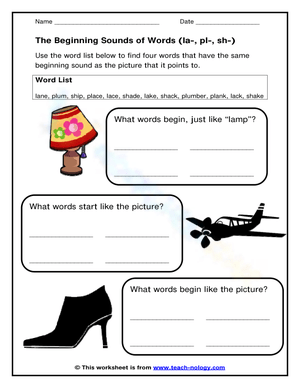 The Beginning Sounds of Words (la-, pl-, sh-) 