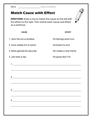 Cause and Effect Matching Worksheet
