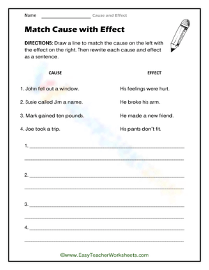 Cause and Effect Matching Worksheet