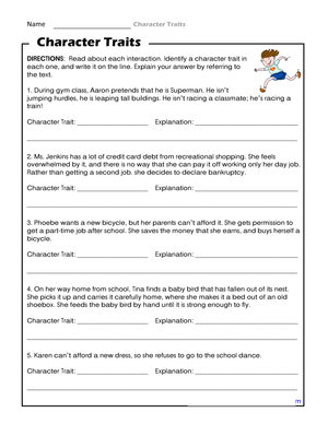 Printable Character Traits Worksheet | Grades 2-4 ELA