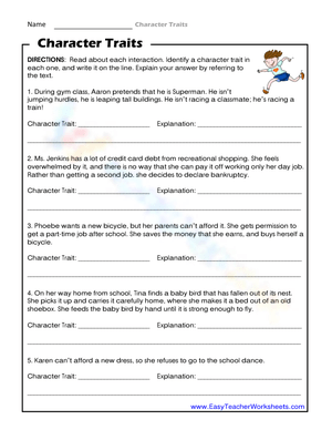 Identify a character trait in small passages