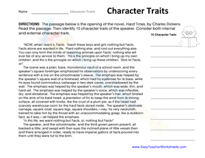 10 character traits in a passage of the novel