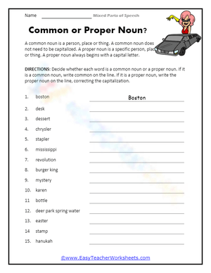 Common or Proper Noun Worksheet
