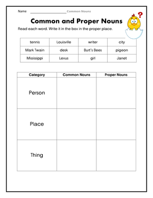 Essential Common and Proper Nouns Worksheet | Grade 1-3