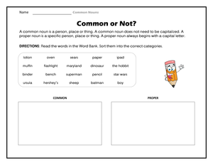 Essential Common and Proper Nouns Sorting Worksheet | Gr. 2