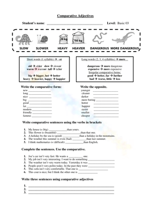 Mastering Comparative Adjectives Grammar Worksheet