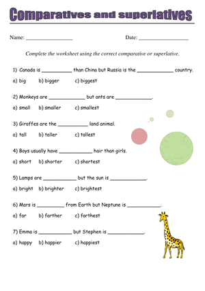 Essential Comparatives and Superlatives Worksheet | Grade 3