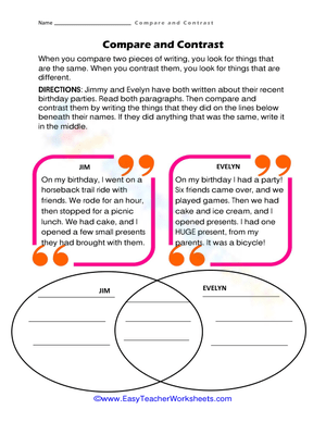 Compare and Contrast Reading Comprehension Worksheet for Kids