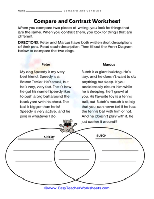 Grade 4 Compare and Contrast — Printable No-Prep Worksheet