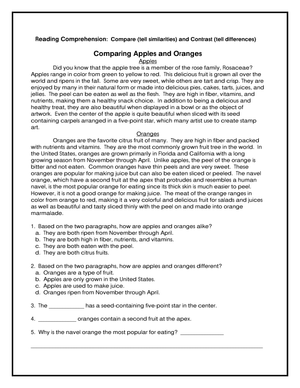 Essential Comparing Apples and Oranges Worksheet | Grade 3