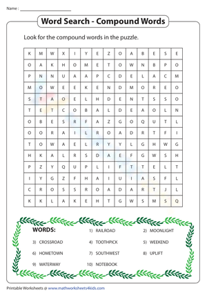 Compound Words Word Search - Grades 2-4 Vocabulary Fun
