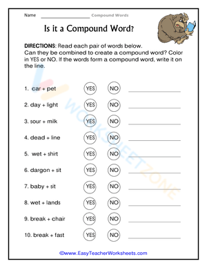 Printable Compound Word Worksheet | Grades 1-3 ELA