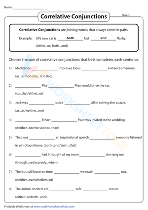 Choosing Correlative Conjunctions Worksheet