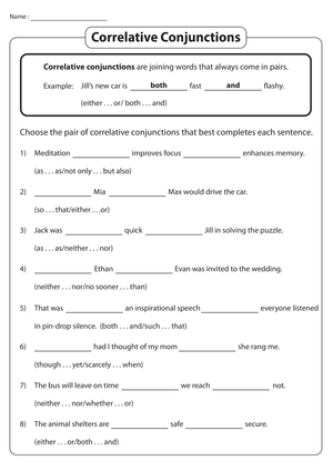 Choosing Correlative Conjunctions Worksheet