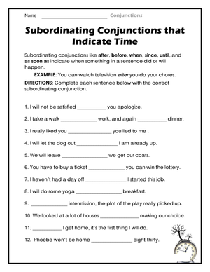 Grade 4-5 Subordinating Conjunctions: Printable Worksheet