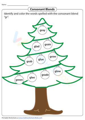 Coloring Words with the GR Blend Worksheet
