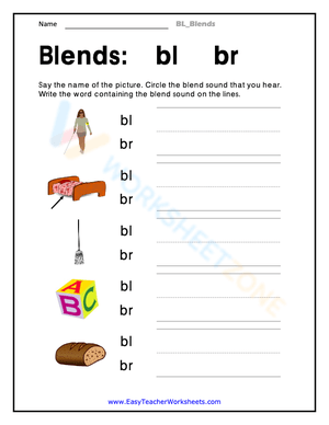 Essential Blends bl br Phonics Worksheet | Grade 1-4