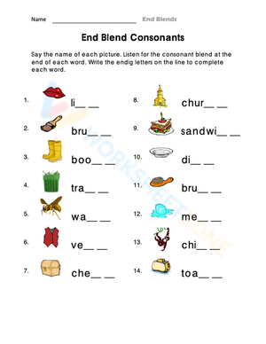 Essential End Blend Consonants Worksheet | Grade 1 Phonics
