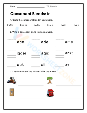 Consonant Blends tr Worksheet | Essential Grade 1 Phonics