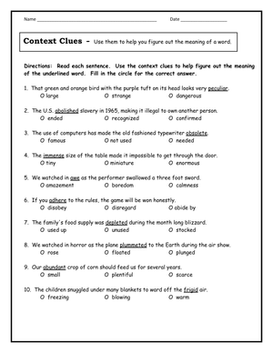 Essential Context Clues Worksheet | Grade 5 ELA Aligned