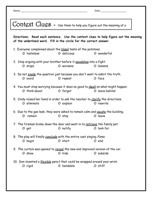 Grade 5 Context Clues — Printable No-Prep Worksheet