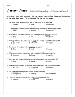 Essential Context Clues Worksheet | Grade 5 ELA