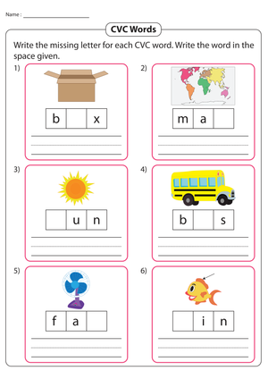 Missing Letters in CVC Words Worksheet